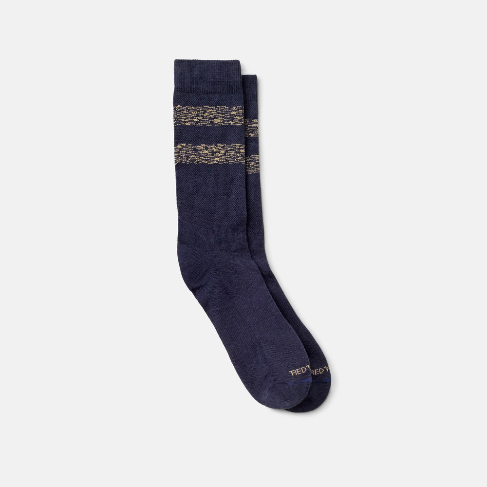 Red Wing Shoes | Unisex Wool Blend Striped Crew Socks in Navy/Tan | Red Wing Heritage 97676