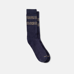 Red Wing Shoes | Unisex Wool Blend Striped Crew Socks in Navy/Tan | Red Wing Heritage 97676